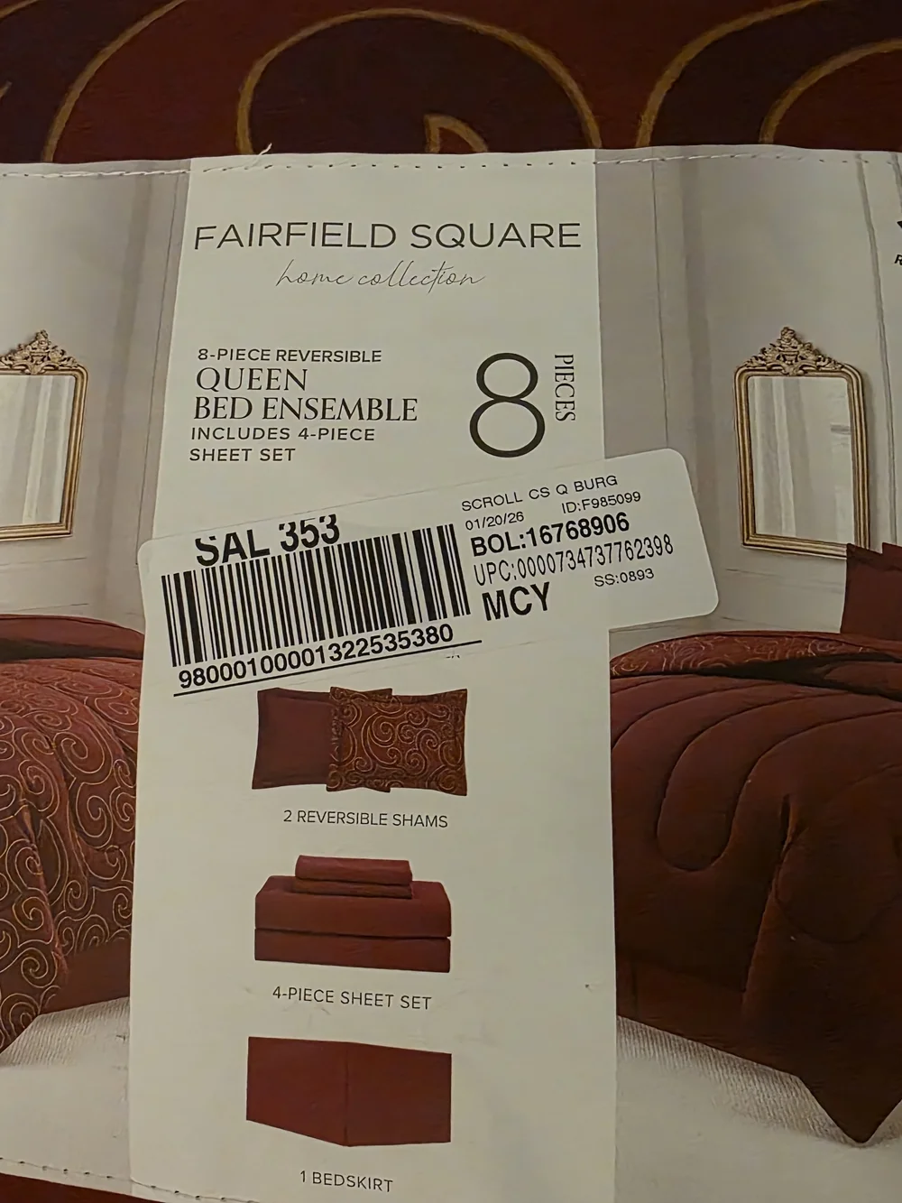 Fairfield Square Burgundy Reversible Queen Bed Ensemble - 8-Piece